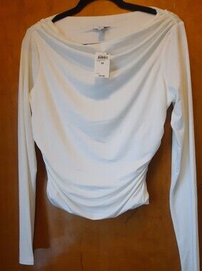Bar III White Draped Long-Sleeve Top with Ruched Sides NWT